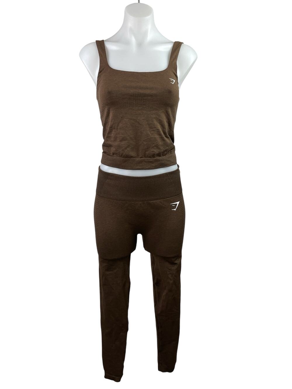 Gymshark Vital Seamless Women Brown Activewear Tank Top & Legging Pant Sets S/M
